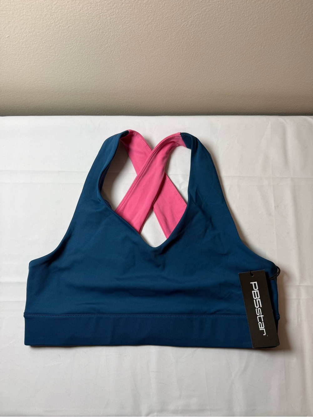 PB5Star Crossback Sports Bra - Blue with Pink Straps